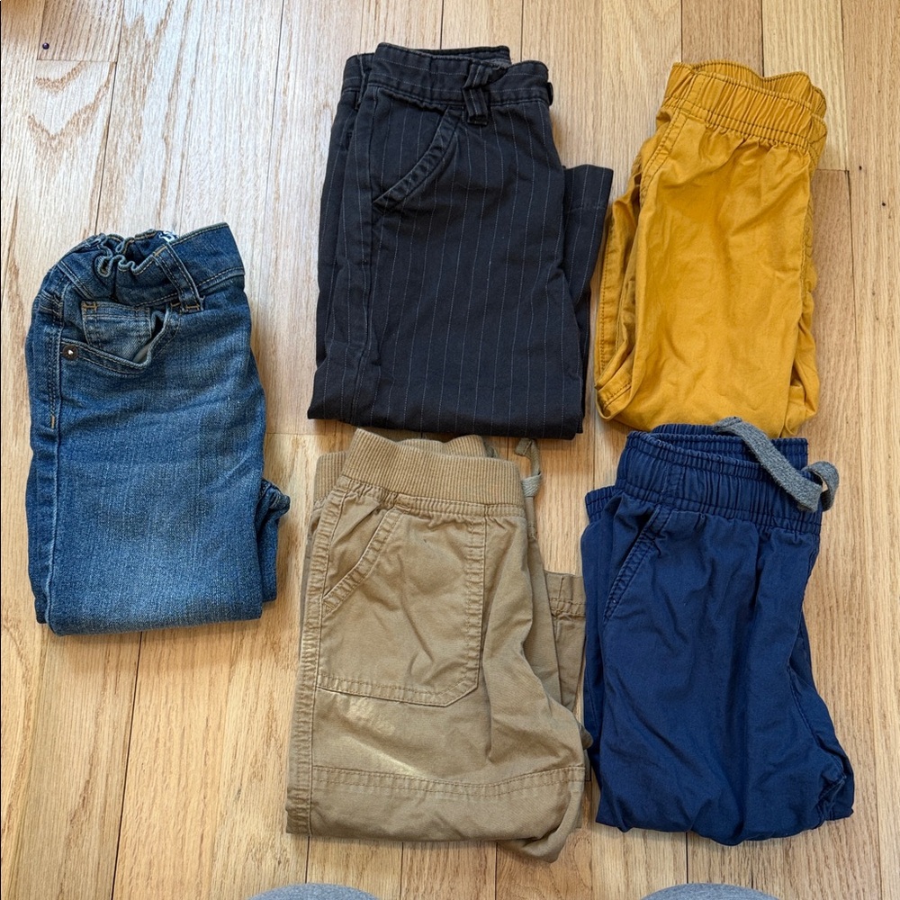 Kids Bottoms Bundle Cargo Jeans Pants Navy, Mustard, Tan, Black, Denim 24 months